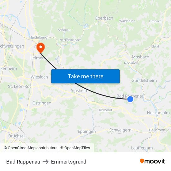 Bad Rappenau to Emmertsgrund map