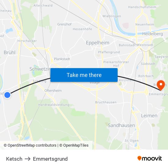 Ketsch to Emmertsgrund map