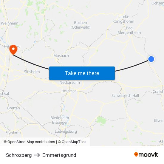 Schrozberg to Emmertsgrund map