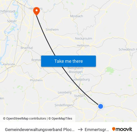 Gemeindeverwaltungsverband Plochingen to Emmertsgrund map