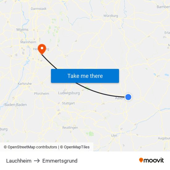 Lauchheim to Emmertsgrund map