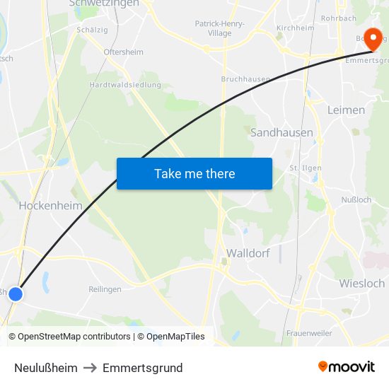 Neulußheim to Emmertsgrund map