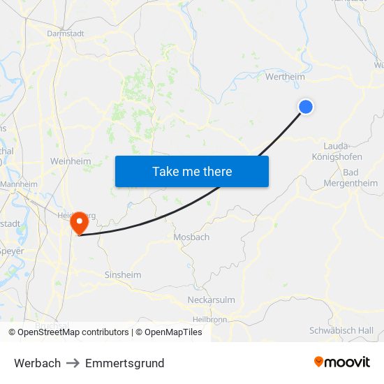 Werbach to Emmertsgrund map