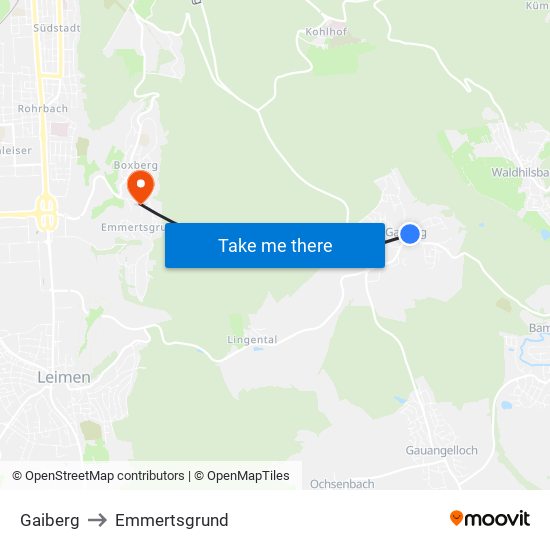 Gaiberg to Emmertsgrund map