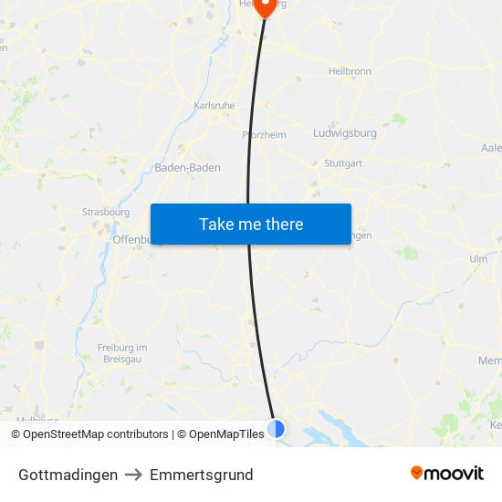 Gottmadingen to Emmertsgrund map