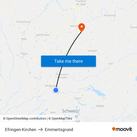 Efringen-Kirchen to Emmertsgrund map