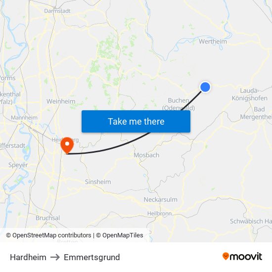 Hardheim to Emmertsgrund map