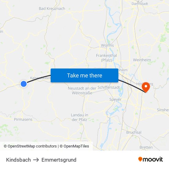 Kindsbach to Emmertsgrund map