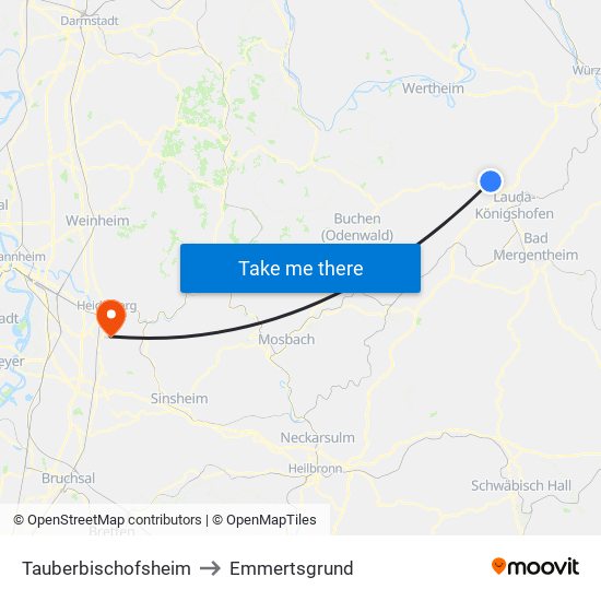 Tauberbischofsheim to Emmertsgrund map