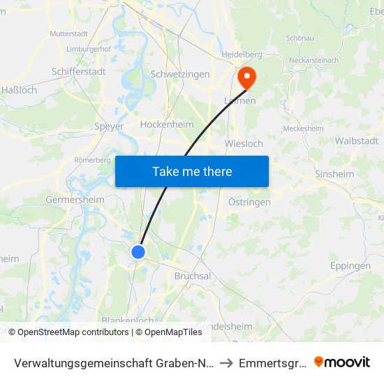 Verwaltungsgemeinschaft Graben-Neudorf to Emmertsgrund map