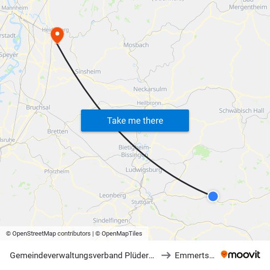 Gemeindeverwaltungsverband Plüderhausen-Urbach to Emmertsgrund map