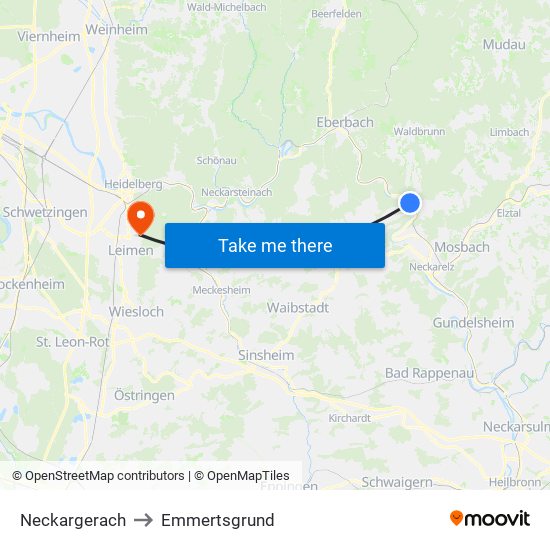 Neckargerach to Emmertsgrund map