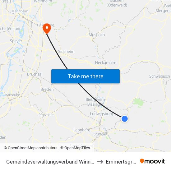 Gemeindeverwaltungsverband Winnenden to Emmertsgrund map