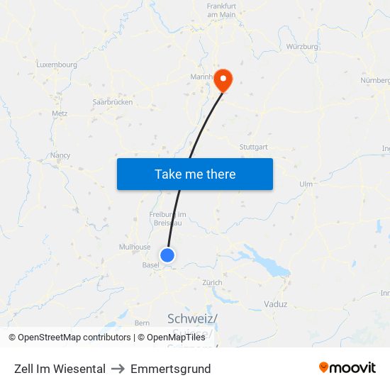 Zell Im Wiesental to Emmertsgrund map