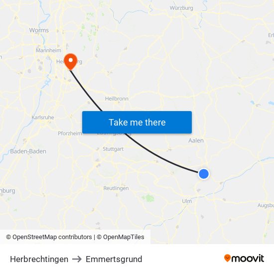 Herbrechtingen to Emmertsgrund map