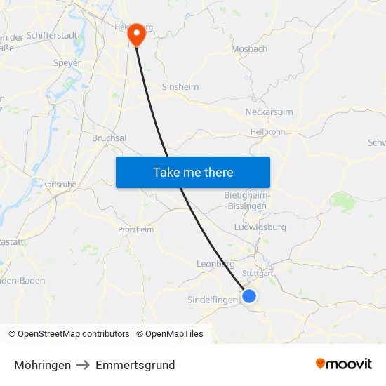 Möhringen to Emmertsgrund map