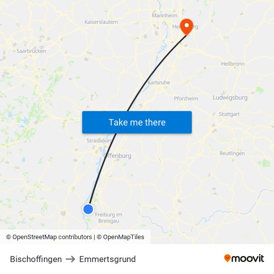 Bischoffingen to Emmertsgrund map