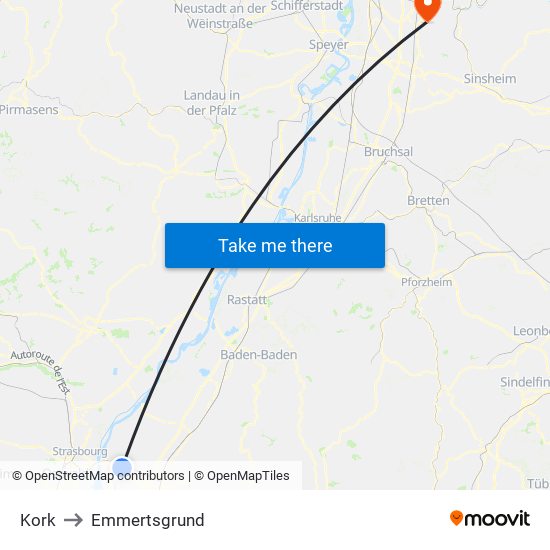 Kork to Emmertsgrund map