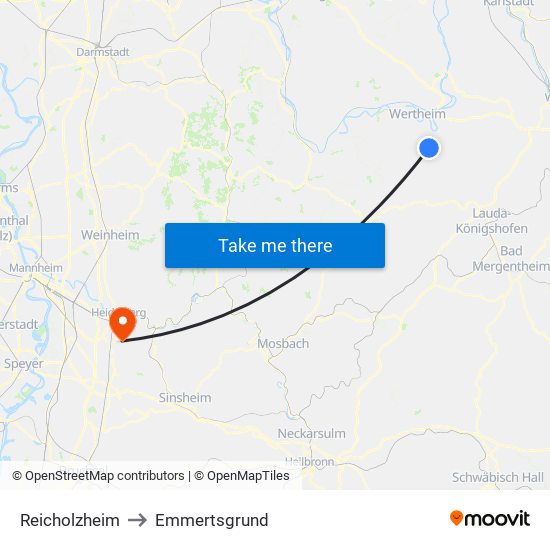 Reicholzheim to Emmertsgrund map