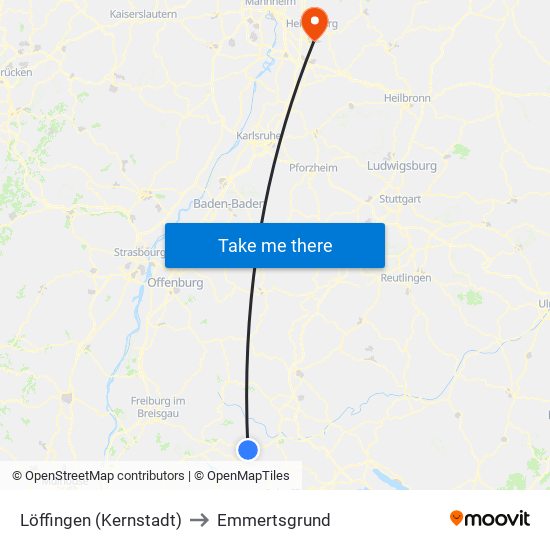 Löffingen (Kernstadt) to Emmertsgrund map