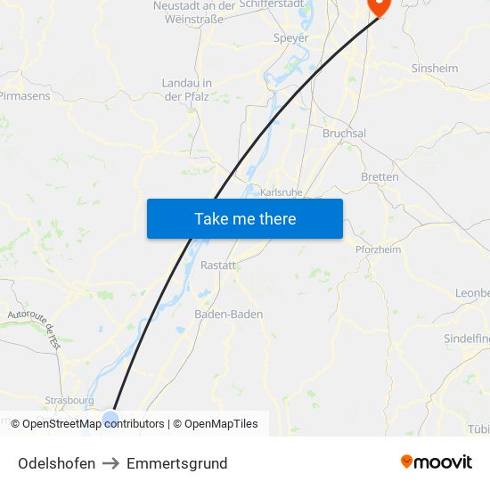 Odelshofen to Emmertsgrund map