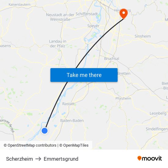 Scherzheim to Emmertsgrund map