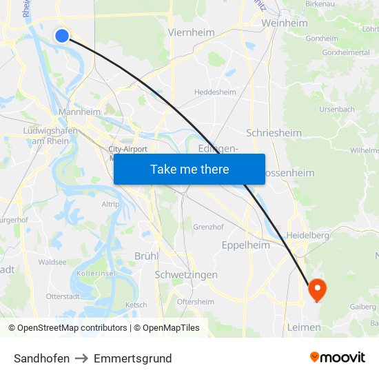 Sandhofen to Emmertsgrund map