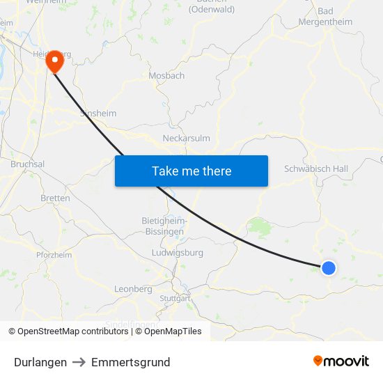 Durlangen to Emmertsgrund map