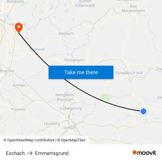 Eschach to Emmertsgrund map