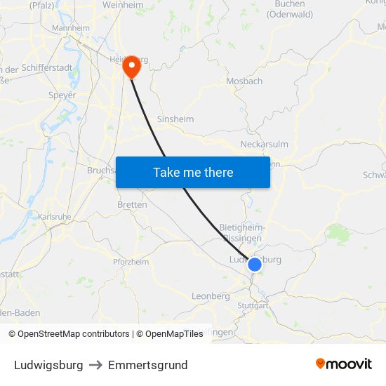 Ludwigsburg to Emmertsgrund map