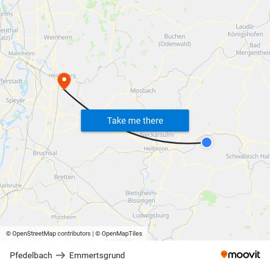 Pfedelbach to Emmertsgrund map