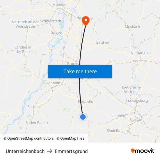 Unterreichenbach to Emmertsgrund map