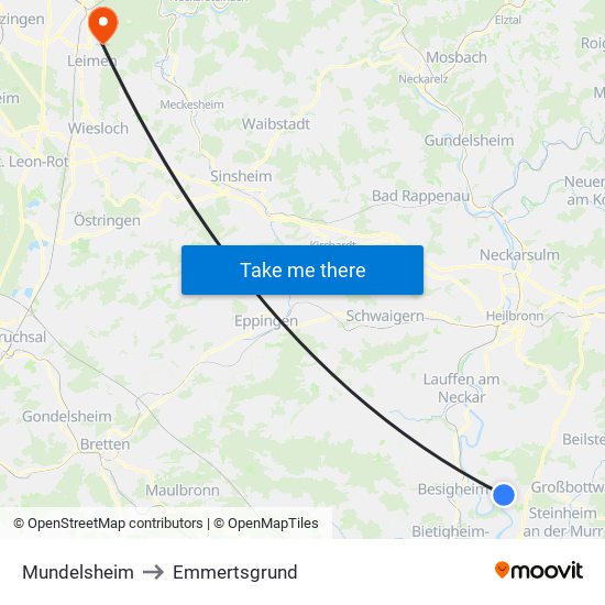 Mundelsheim to Emmertsgrund map