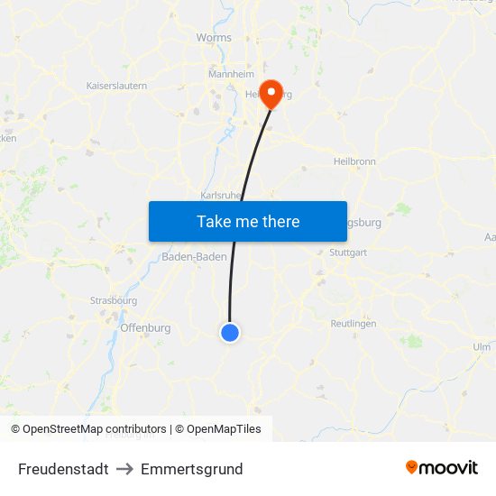 Freudenstadt to Emmertsgrund map