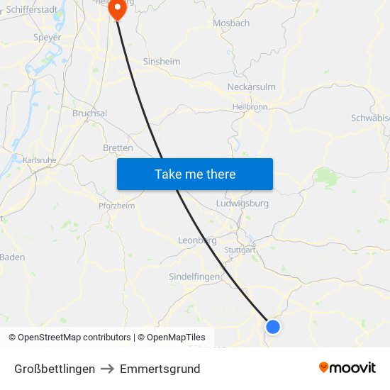 Großbettlingen to Emmertsgrund map