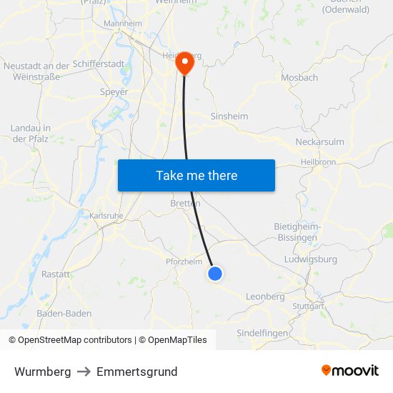 Wurmberg to Emmertsgrund map