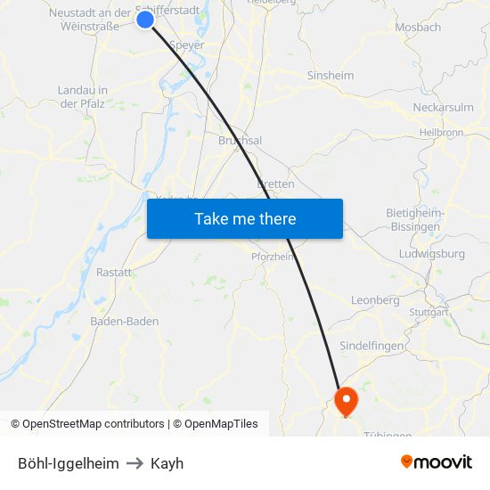 Böhl-Iggelheim to Kayh map