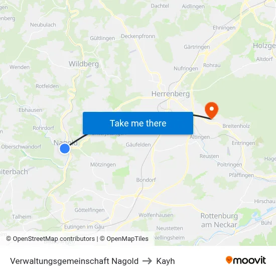 Verwaltungsgemeinschaft Nagold to Kayh map