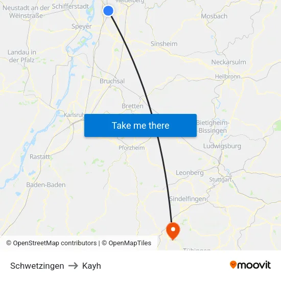 Schwetzingen to Kayh map