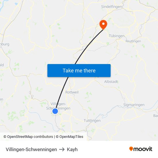 Villingen-Schwenningen to Kayh map