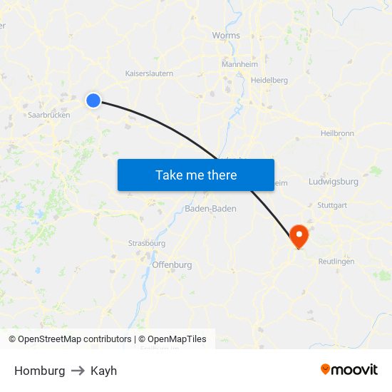 Homburg to Kayh map