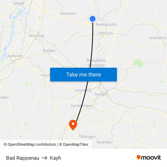 Bad Rappenau to Kayh map