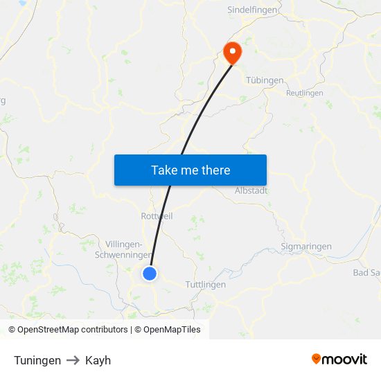 Tuningen to Kayh map