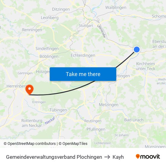 Gemeindeverwaltungsverband Plochingen to Kayh map