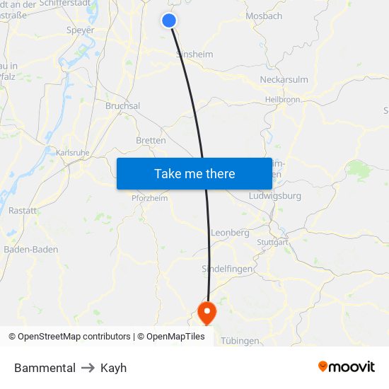 Bammental to Kayh map