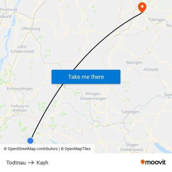 Todtnau to Kayh map