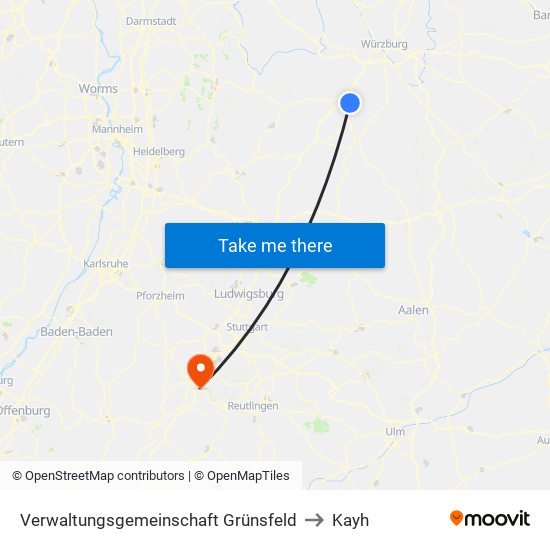 Verwaltungsgemeinschaft Grünsfeld to Kayh map