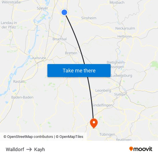 Walldorf to Kayh map