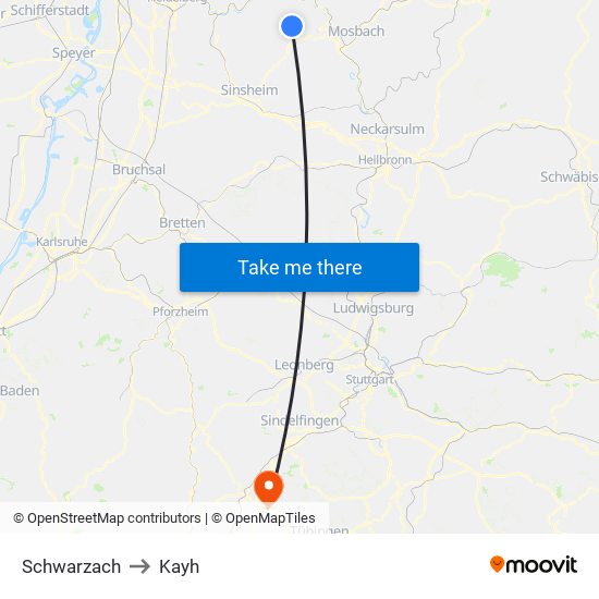 Schwarzach to Kayh map