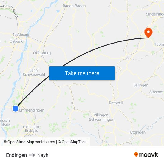 Endingen to Kayh map